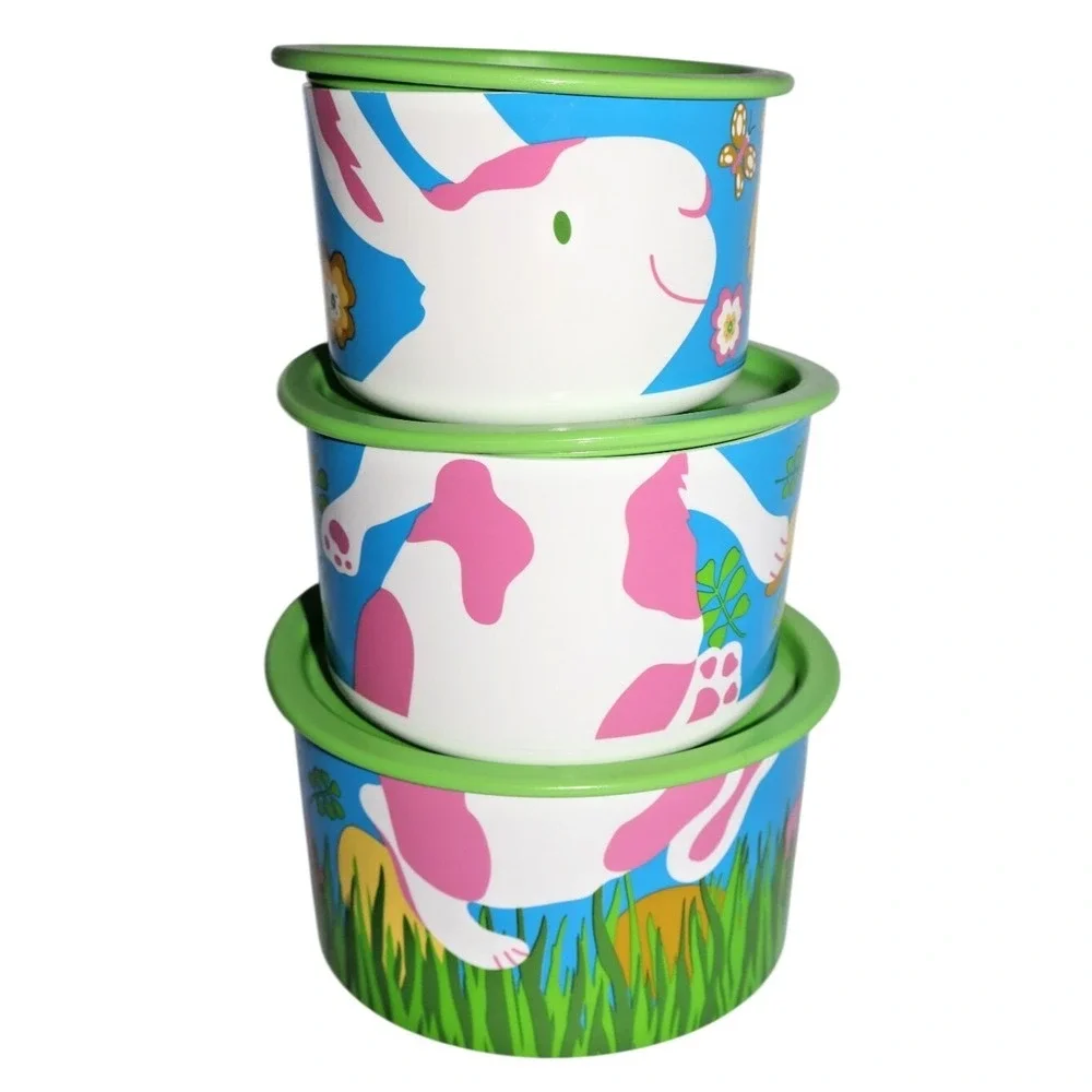 TUPPERWARE Easter Spring Bunny Chick Stacking Storage Canister Set of 3 w/ Lids